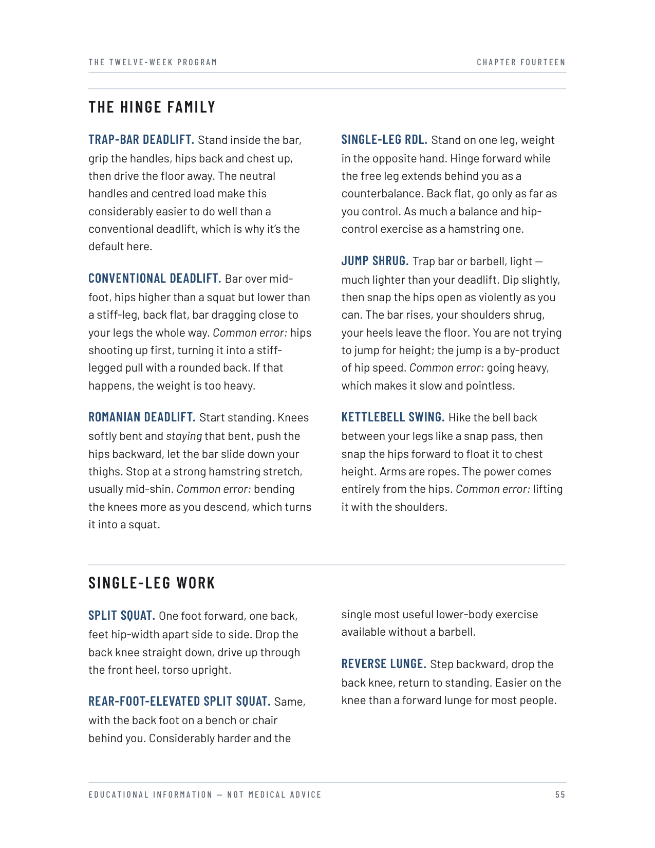 Chapter 14 — the exercise reference, hinge family and single-leg work