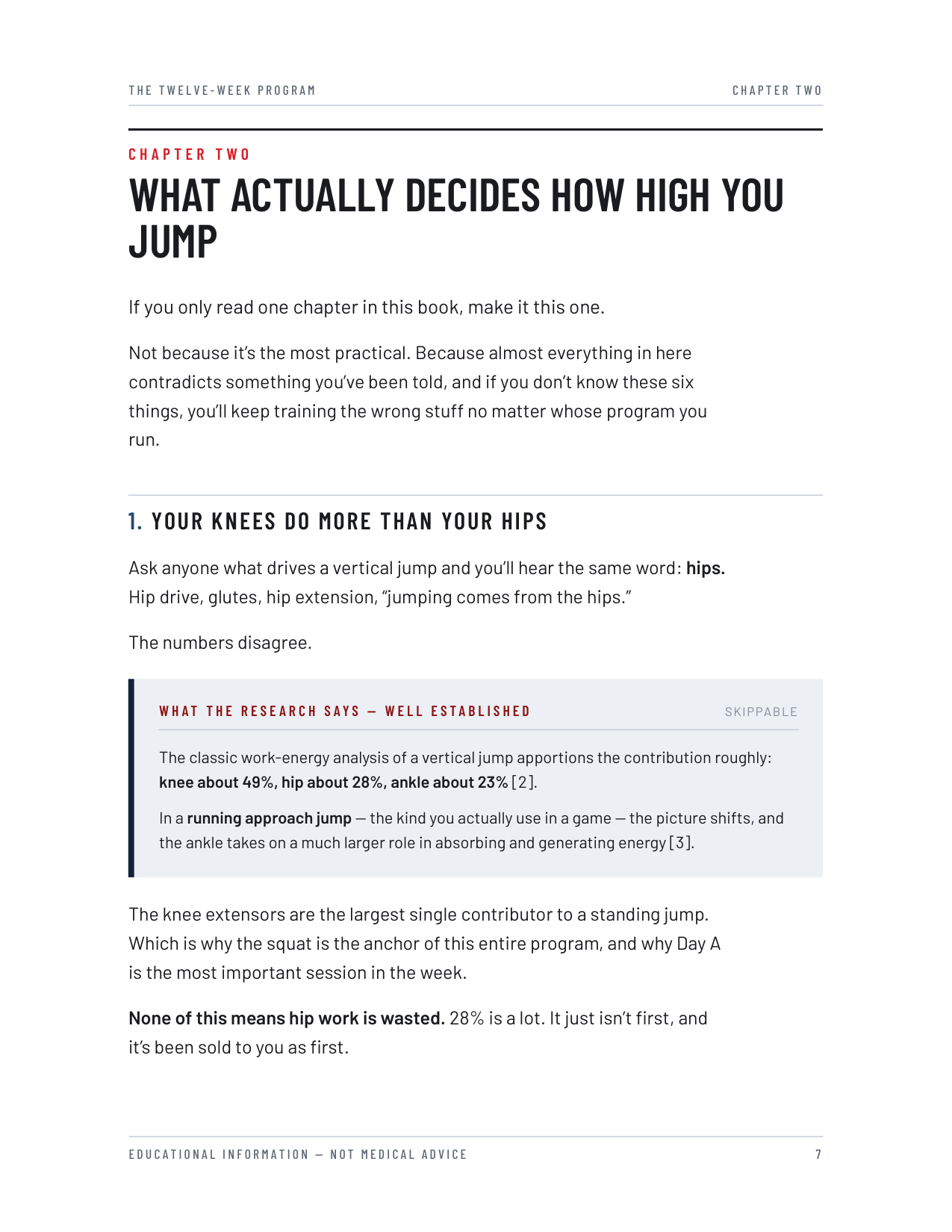 Chapter 2 — what decides how high you jump, with a research box citing its sources
